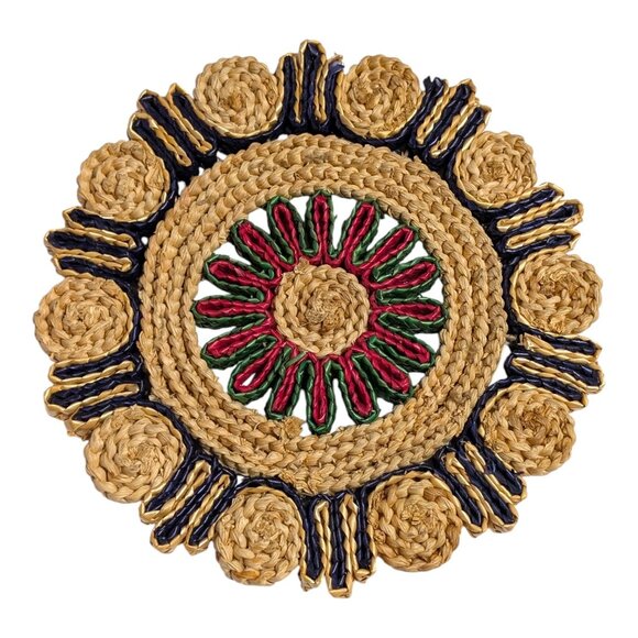 Vintage Woven Grass Raffia Trivet / Hot Plate Boho 7 inch Round Table Mat USA De - Picture 2 of 6
